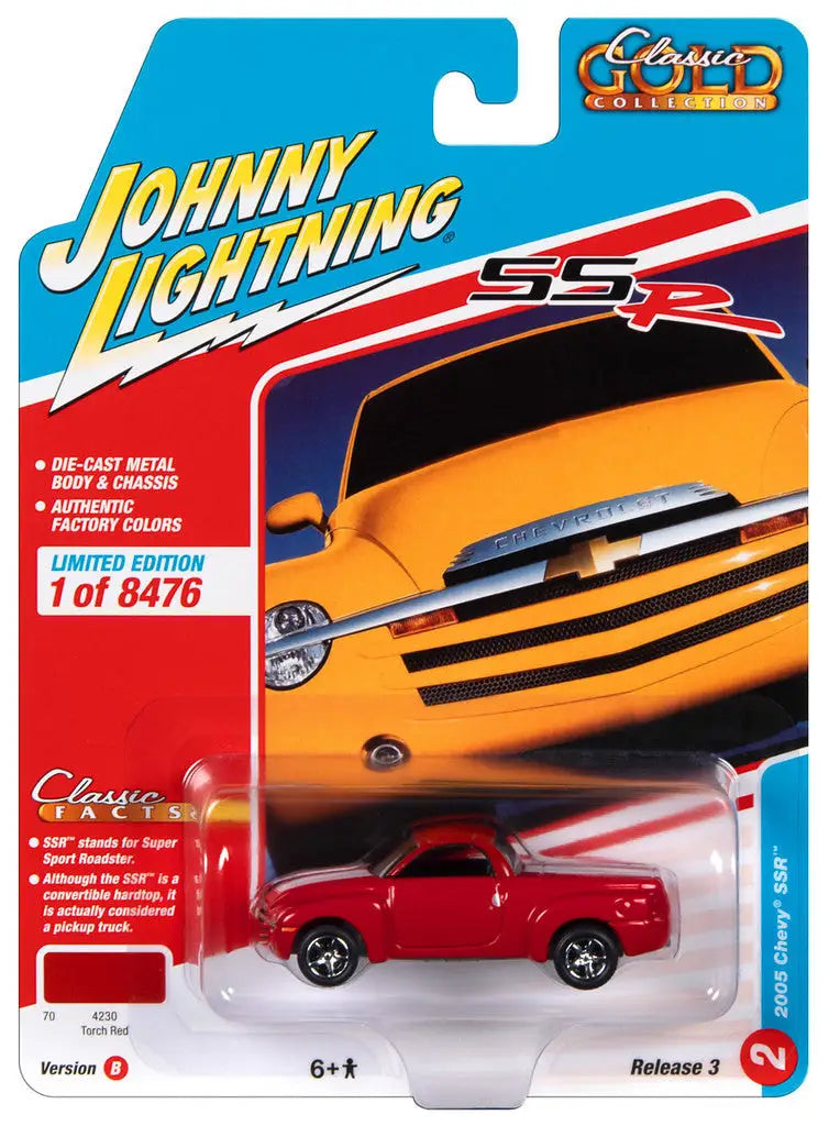 Die-cast model of a red Chevrolet SSR in packaging for Johnny Lightning JLCG030 Classic Gold