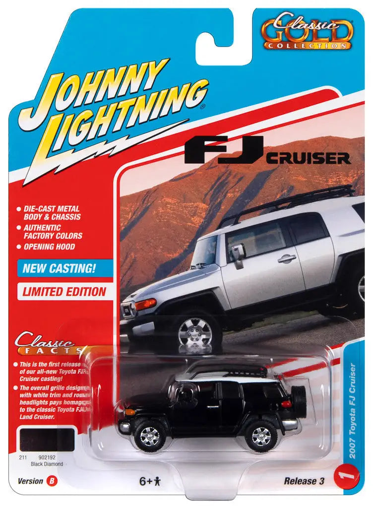 Die-cast black Toyota FJ Cruiser in packaging from Johnny Lightning JLCG030 Classic Gold