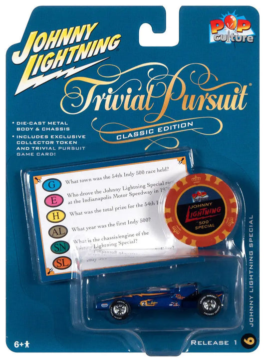 Packaged Johnny Lightning JLPC003 Pop Culture toy car with Trivial Pursuit branding