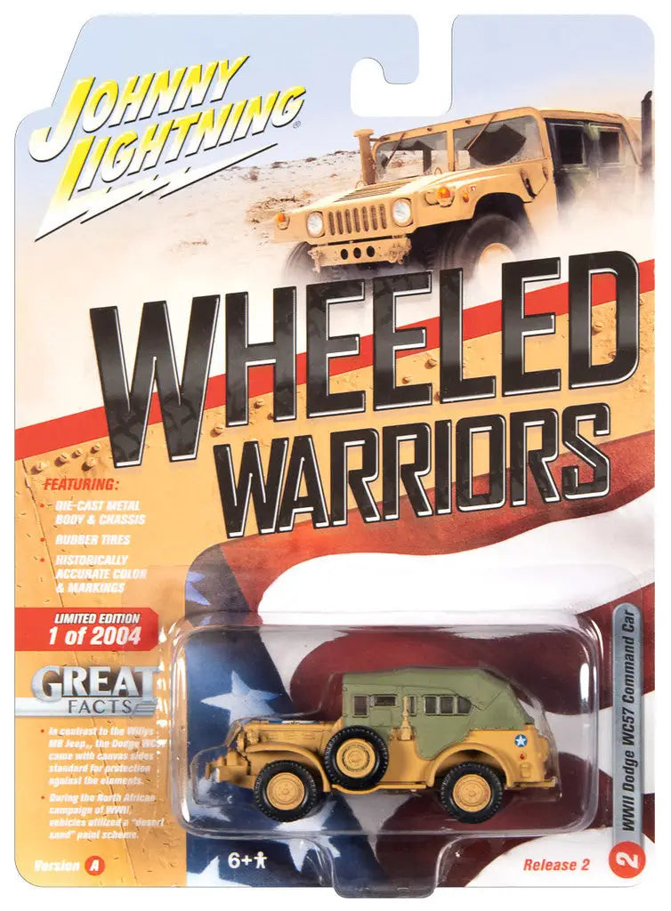 Die-cast model of a WWII Dodge WC57 Command Car from Johnny Lightning Wheeled Warriors