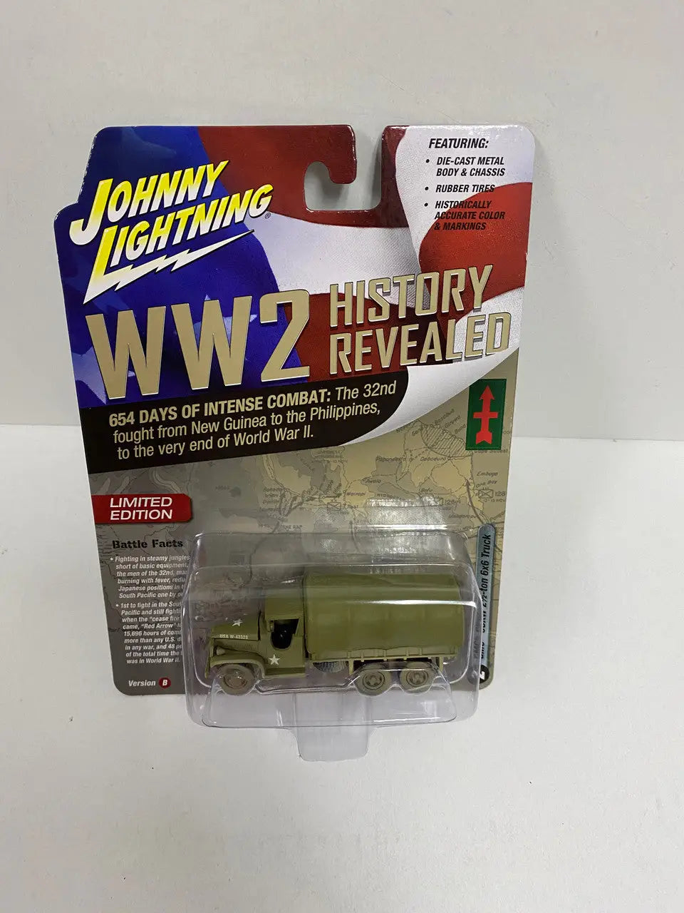 Johnny Lightning WW2 History Revealed die-cast GMC CCKW 2 1/2 Ton Truck in packaging