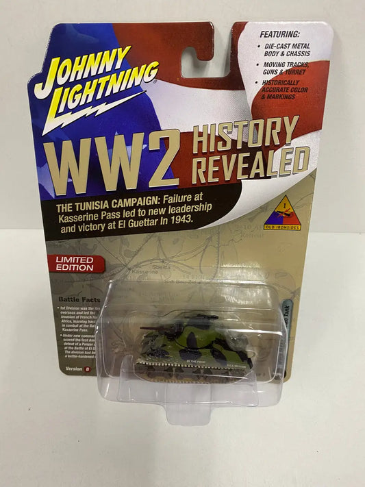 Johnny Lightning WW2 History Revealed M4A3 Sherman Tank die-cast toy in packaging