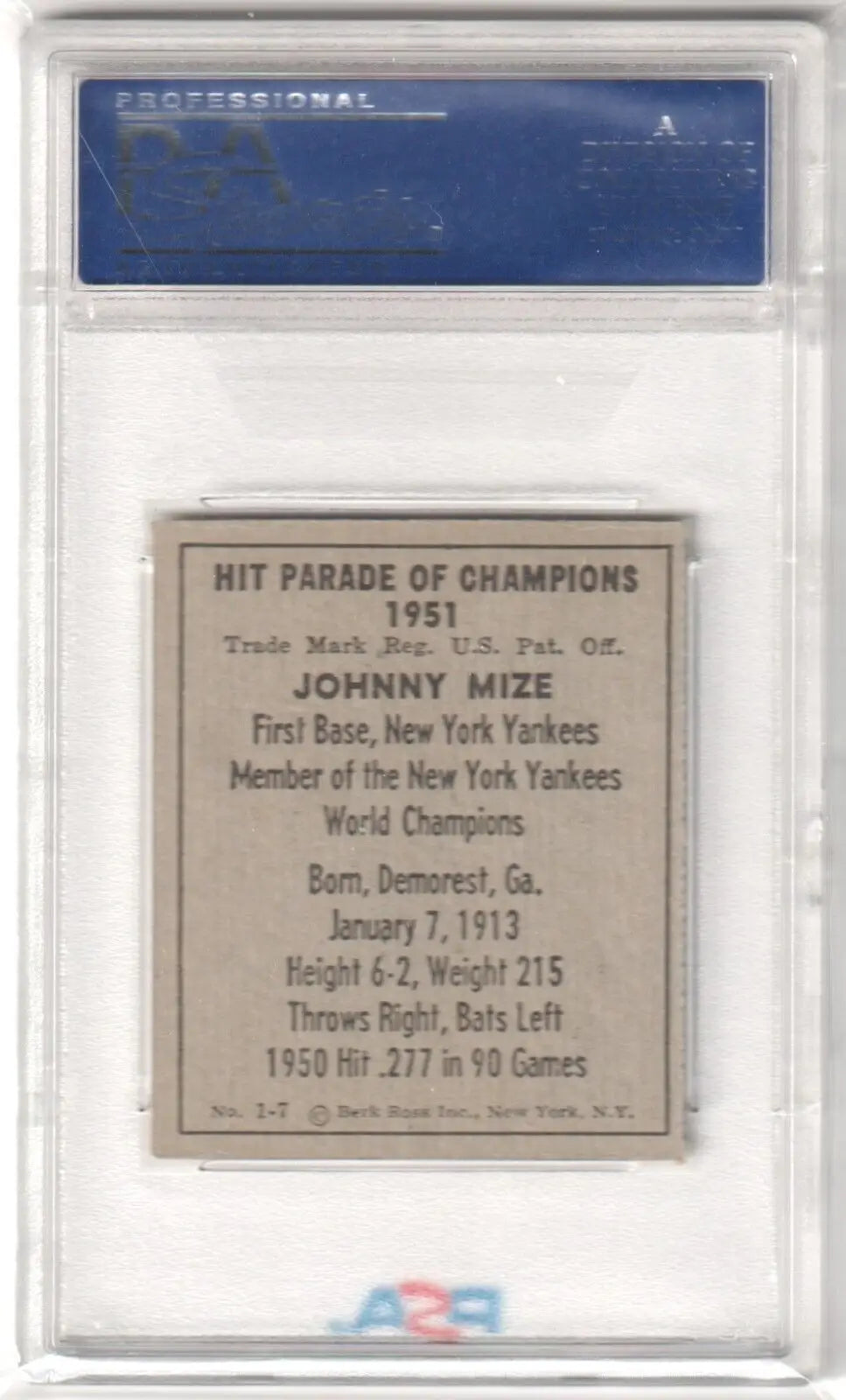 Baseball card featuring Johnny Mize’s 1951 stats, available from Columbia Hobby with free shipping