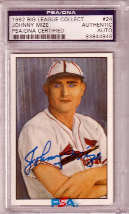 PSA-graded Johnny Mize 1982 Big League Collect autograph card for single cards collectors