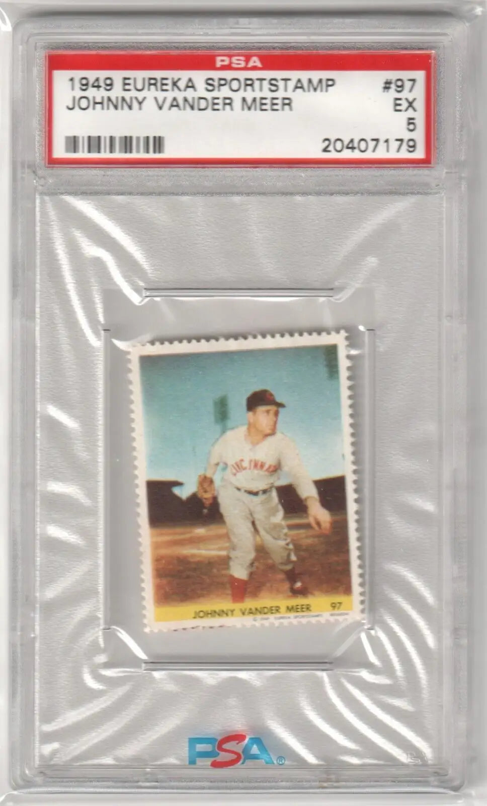 PSA-graded 1949 Eureka Sportstamp Johnny Vander Meer baseball card from Columbia Hobby