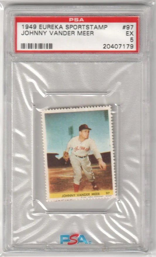 PSA-graded 1949 Eureka Sportstamp Johnny Vander Meer baseball card from Columbia Hobby