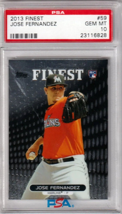 PSA graded 2013 Finest Jose Fernandez baseball card in protective case single cards box free shipping