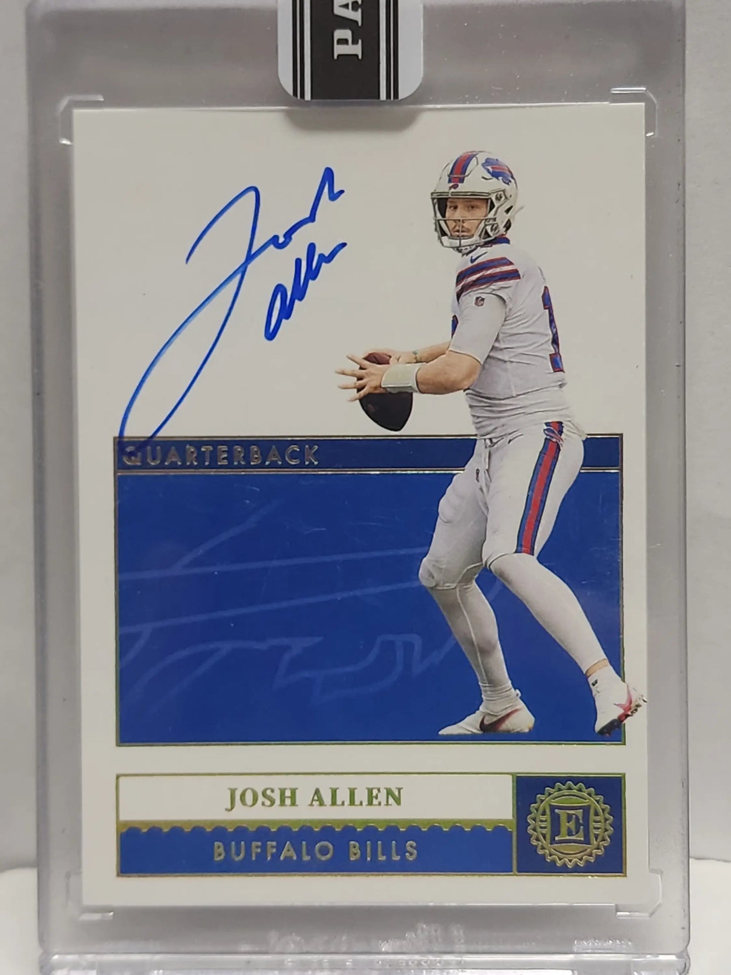 Signed Josh Allen Panini Encased Auto football trading card in white uniform