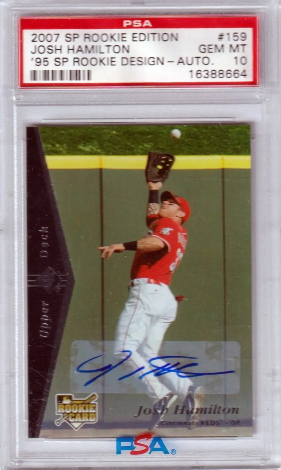 PSA-graded 2007 SP Rookie Edition Josh Hamilton Auto card with Cincinnati Reds outfielder catch