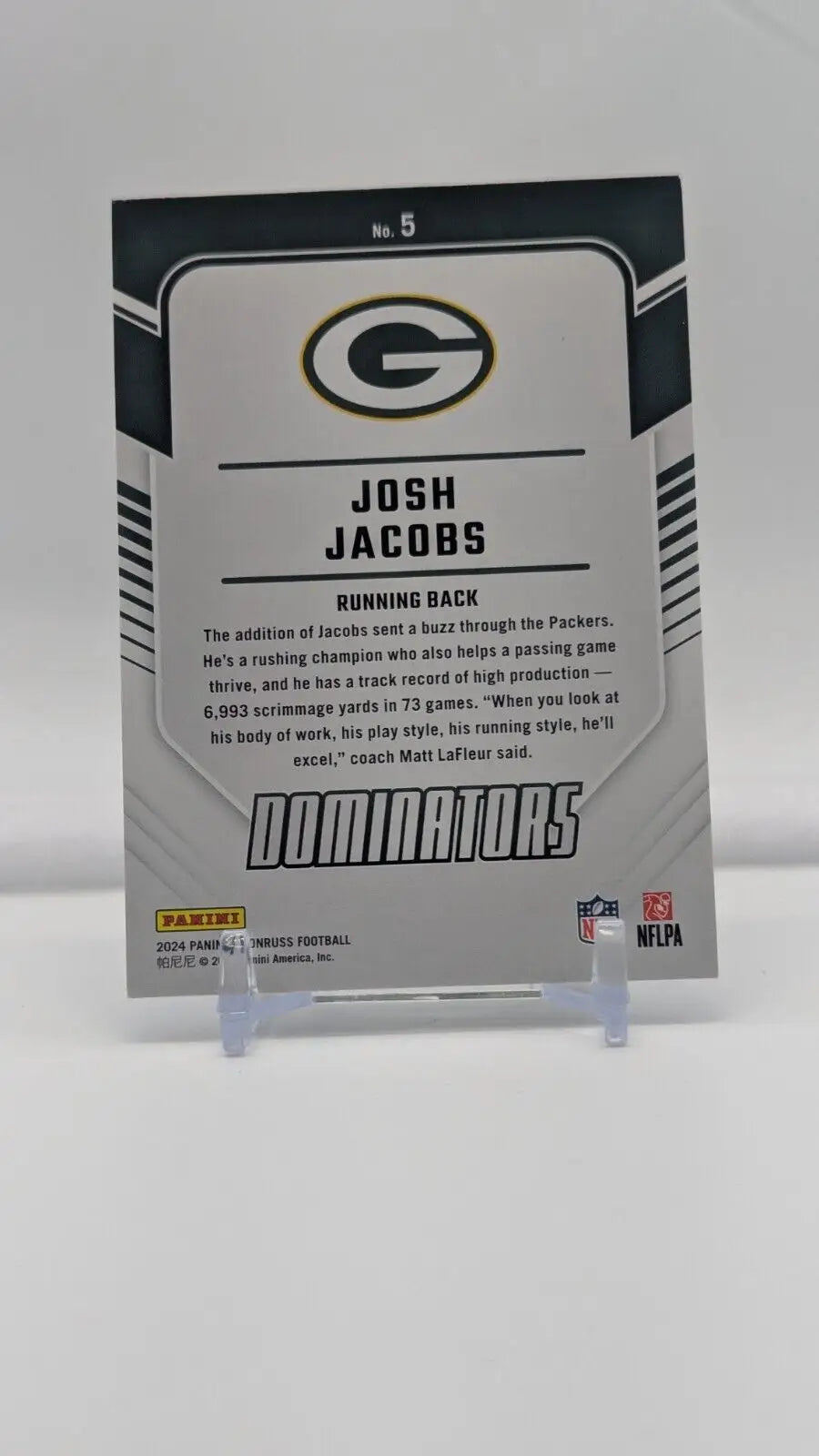 Josh Jacobs 2024 Panini Donruss Dominators trading card featuring the Packers