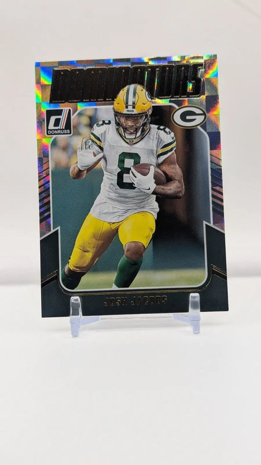 Josh Jacobs 2024 Panini Donruss Dominators trading card featuring Packers design