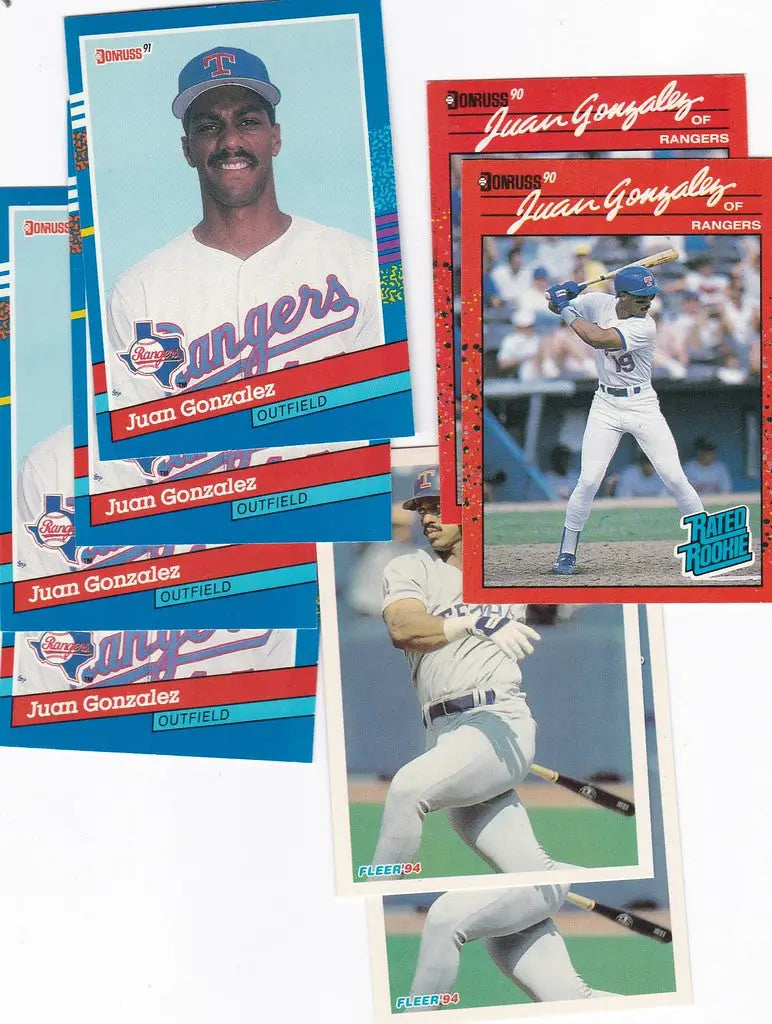 Juan Gonzalez Lot of 8 cards including Donruss Rookie Texas Rangers collectible set