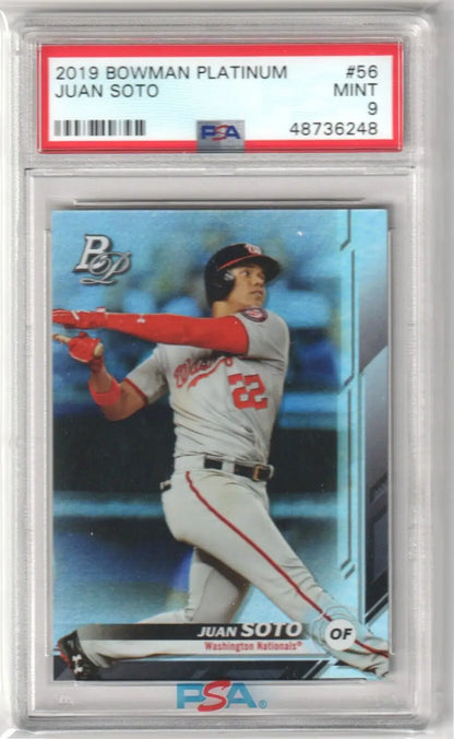 PSA-graded 2019 Bowman Platinum Juan Soto card, perfect for single cards collectors at Columbia Hobby