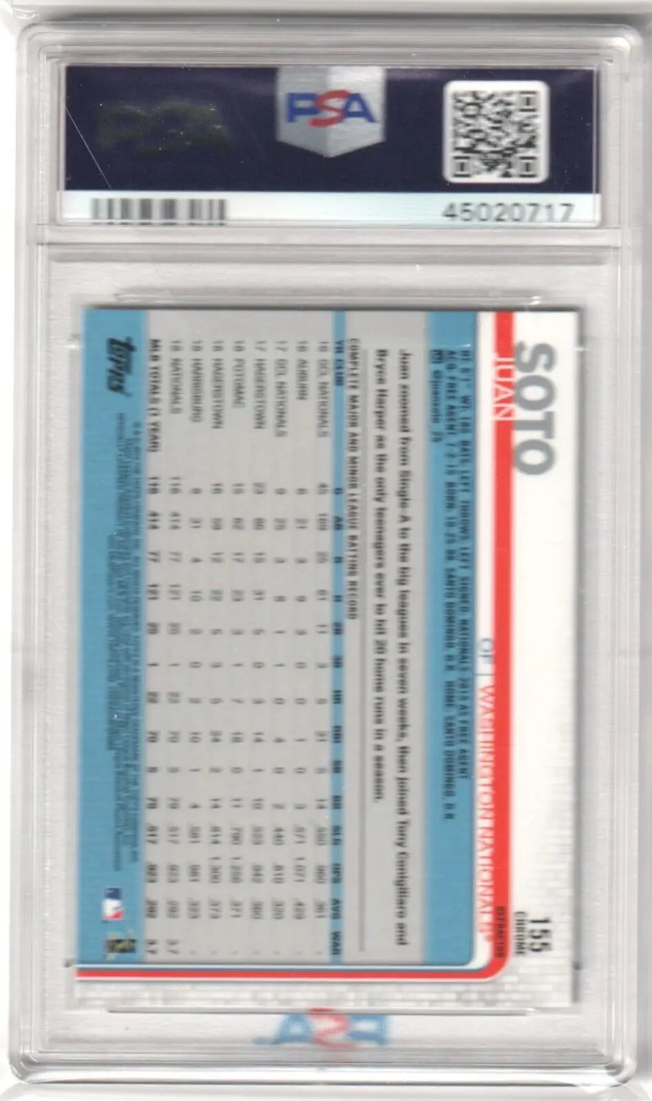 PSA-graded Juan Soto 2019 Topps Chrome Xfractor Star Rookie card in protective case, Columbia Hobby