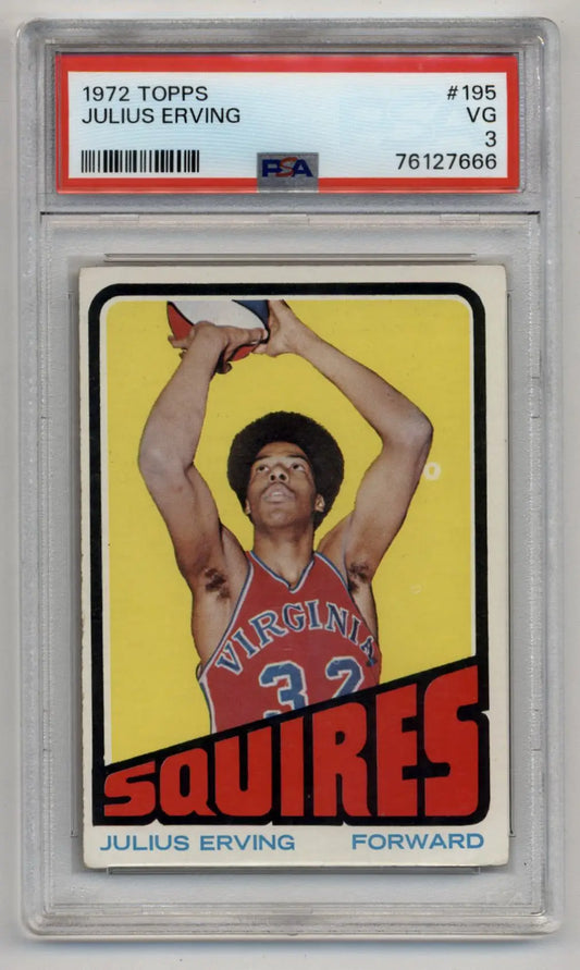 PSA-graded 1972 Topps Julius Erving trading card featuring a Virginia Squires player