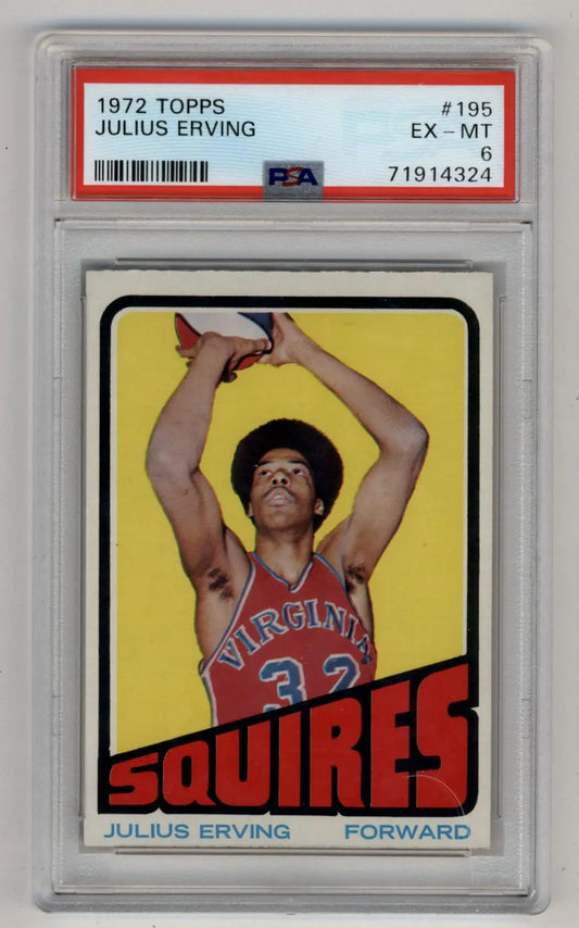 PSA-graded 1972 Topps Julius Erving trading card in Excellent-Mint condition