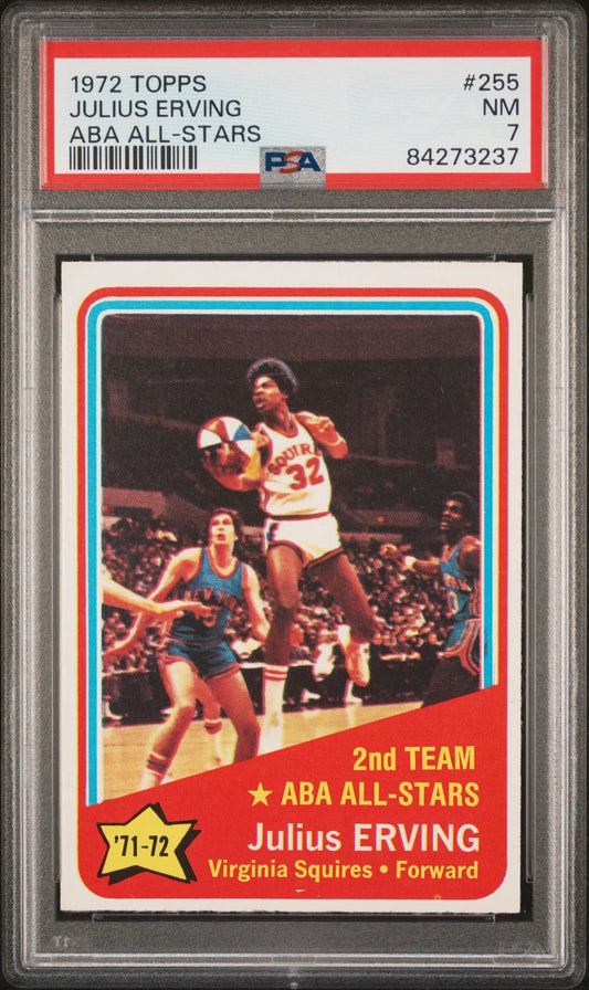 PSA-graded 1972 Topps Julius Erving ABA All-Stars trading card in Near Mint condition