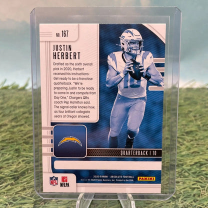 Justin Herbert 2020 Panini Absolute RC #167 Los Angeles Chargers football card