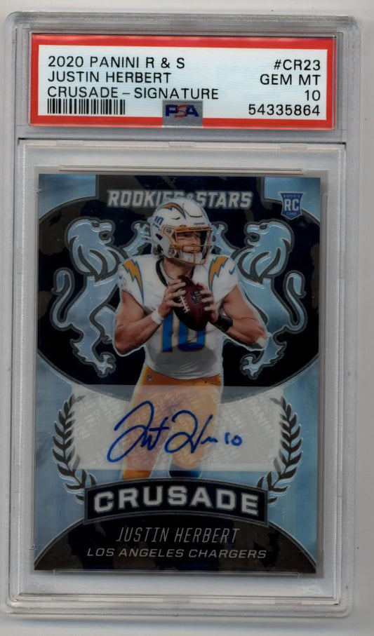 Justin Herbert 2020 Panini Rookies & Stars Crusade Signature 07/25 PSA 10 Gem Mint card