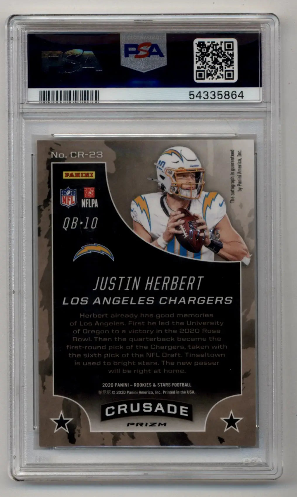 PSA-graded Justin Herbert 2020 Stars Crusade Signature trading card in protective case