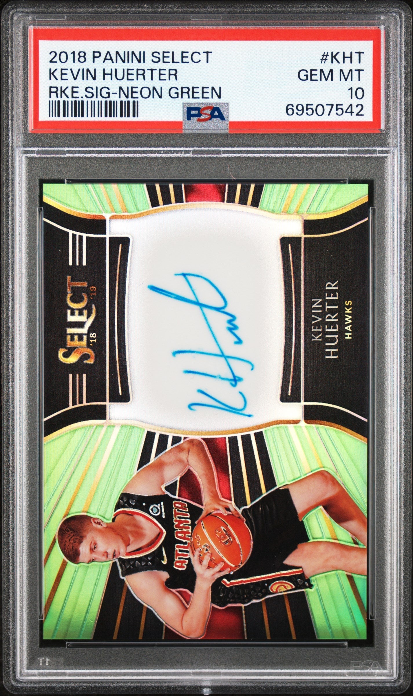 Kevin Huerter 2018 Panini Select Neon Green Rookie Auto #95/99 PSA 10 Gem Mint