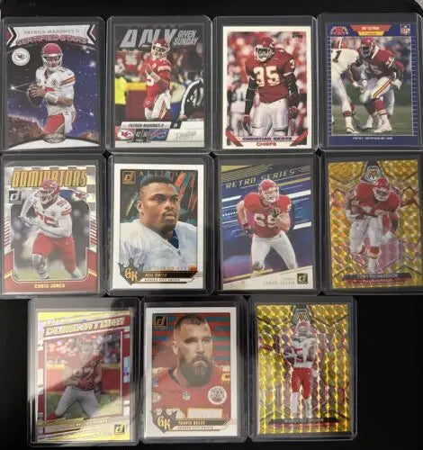 Kansas City Chiefs card lot featuring Mahomes, Kelce, and random veterans