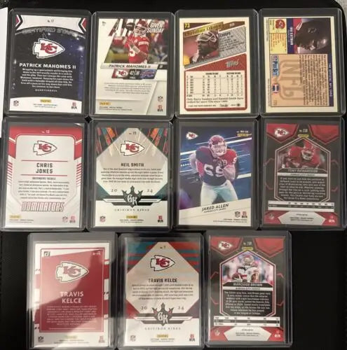 Kansas City Chiefs 11 Card Lot featuring Mahomes, Kelce, and random vets collectibles