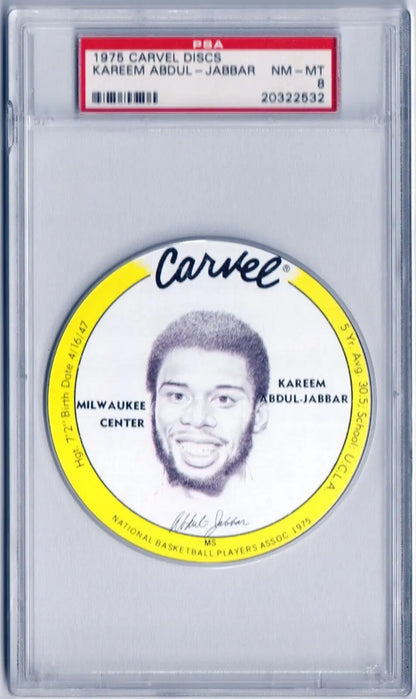 PSA-graded 1976 Carvel Disc Kareem Abdul-Jabbar basketball card for sale at Columbia Hobby