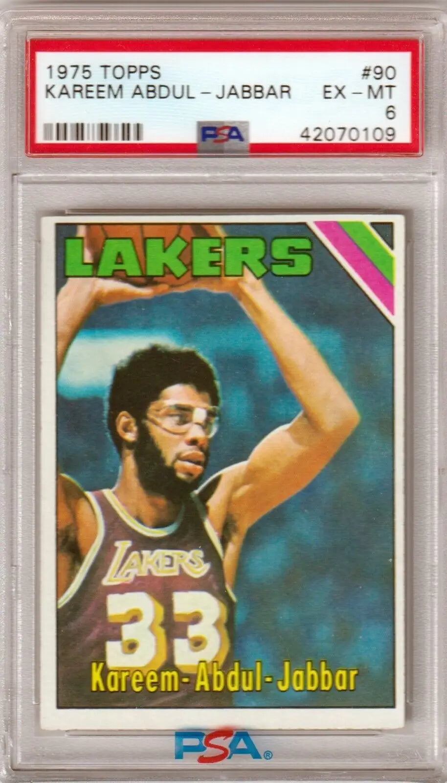 PSA-graded 1975 Topps Lakers card #30 in protective case from Columbia Hobby with free shipping