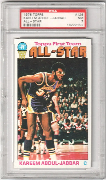 PSA-graded 1976 Topps Kareem Abdul-Jabbar All-Star card in protective holder for sale