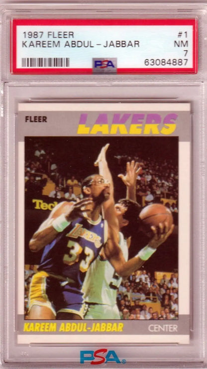 PSA-graded 1987 Fleer Kareem Abdul-Jabbar Lakers card, single cards with box free shipping