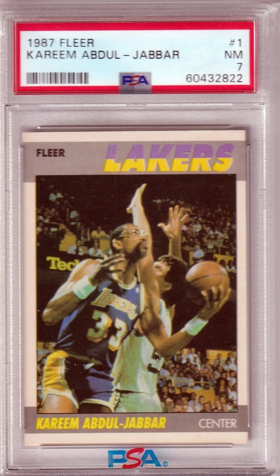 PSA-graded 1987 Fleer Kareem Abdul-Jabbar Lakers card, perfect for single cards collectors at Columbia Hobby