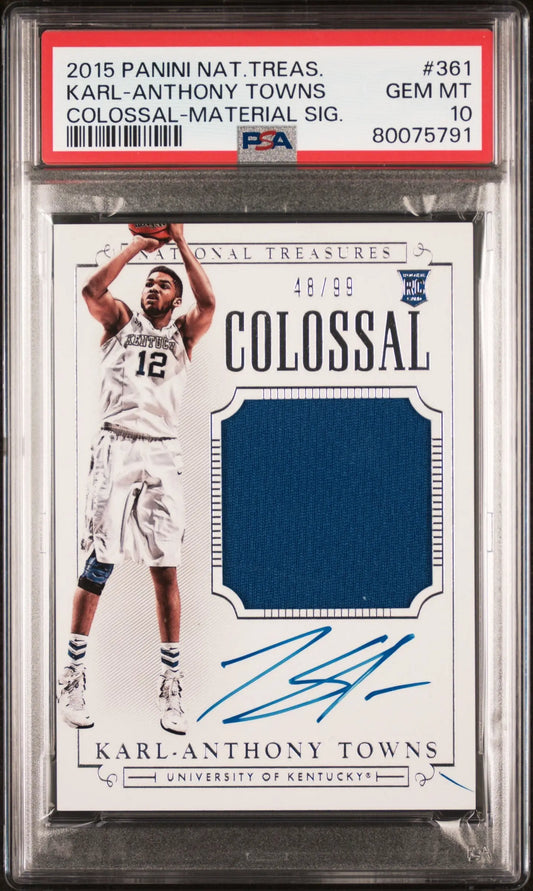 PSA 10 Gem Mint Karl-Anthony Towns National Treasures Collegiate Jersey Auto Trading Card