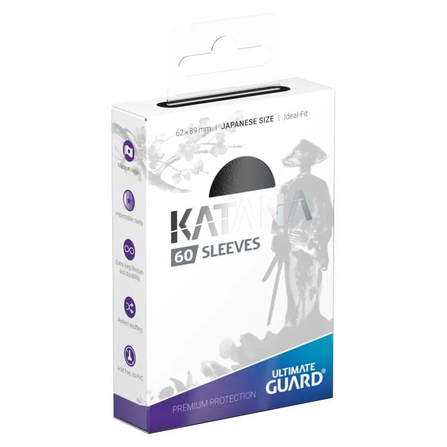 White box of Katana Sleeves for Japanese sized trading cards, containing 60 protective sleeves