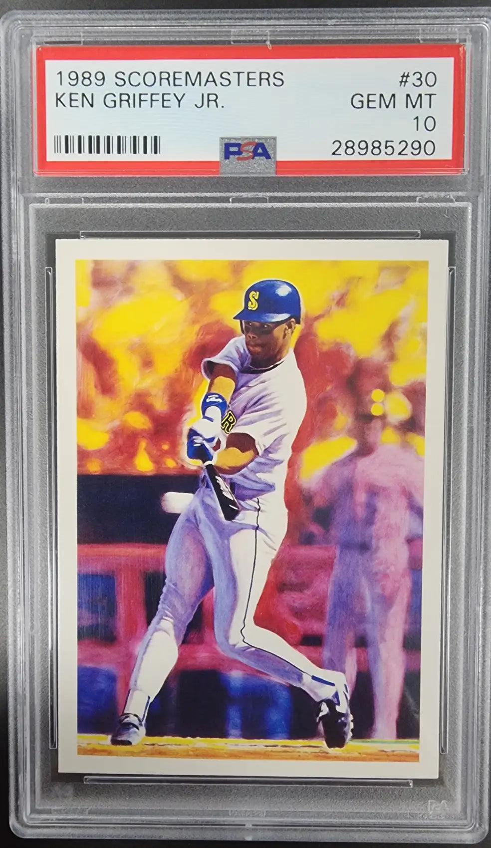 PSA-graded Ken Griffey Jr. 1989 Scoremasters #30 Gem Mint trading card in case