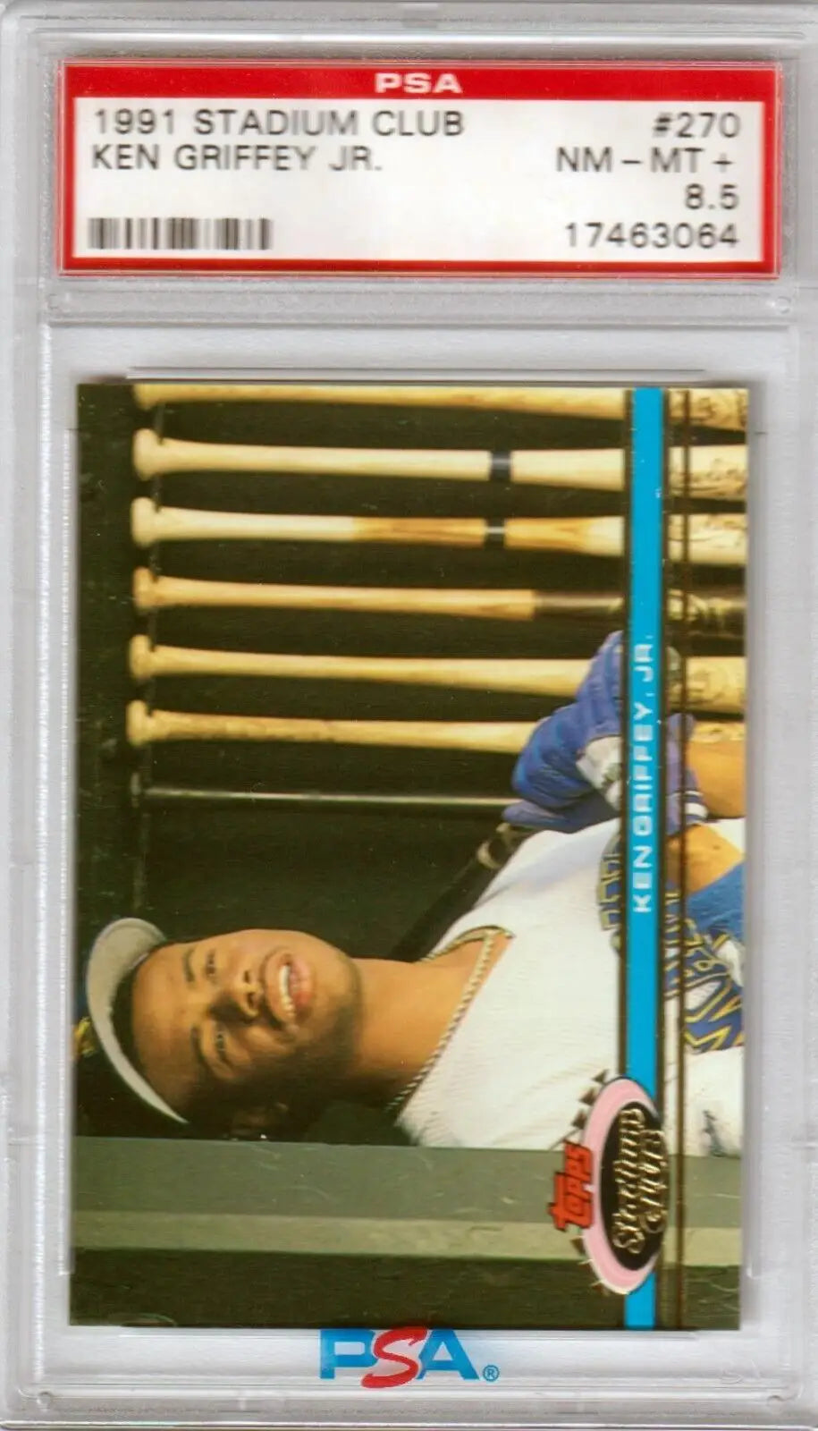 PSA graded 1991 Topps Stadium Club Ken Griffey Jr card in protective case from Columbia Hobby