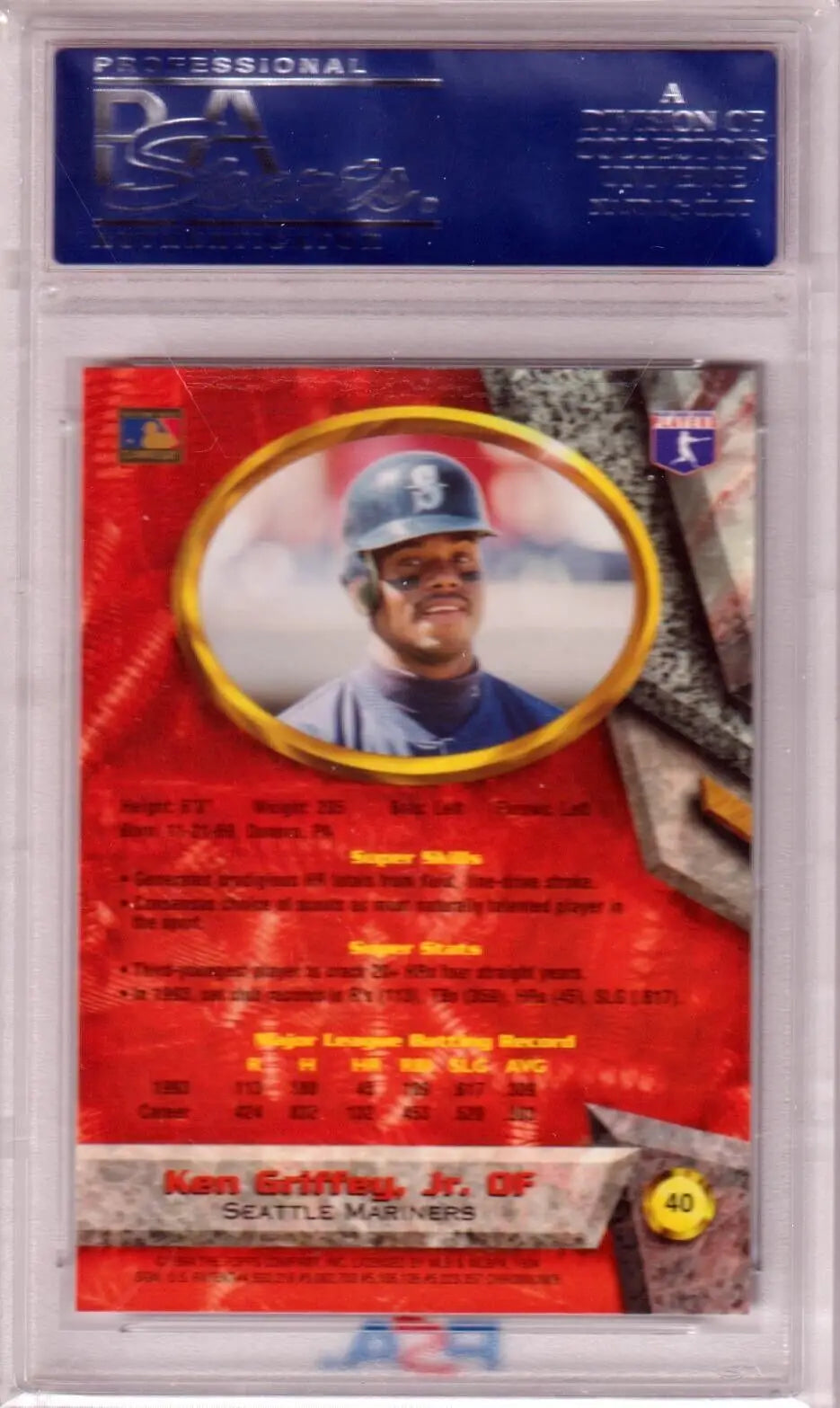 Ken Griffey Jr 1994 Bowman’s Best Red Parallel card in protective case for Columbia Hobby