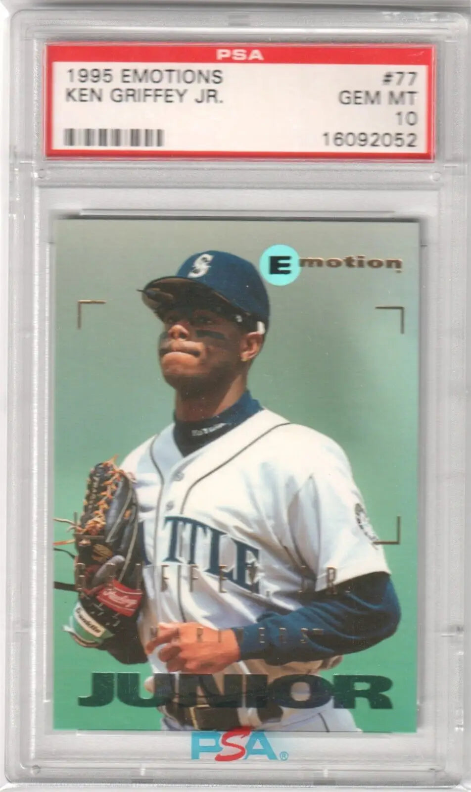 PSA-graded 1995 Emotion Ken Griffey Jr. card in protective case, Columbia Hobby single cards