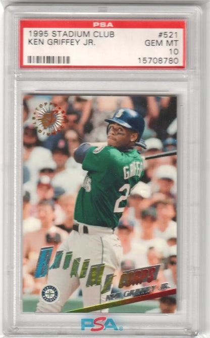 PSA-graded 1999 Stadium Club Ken Griffey Jr baseball card in Cincinnati Reds uniform