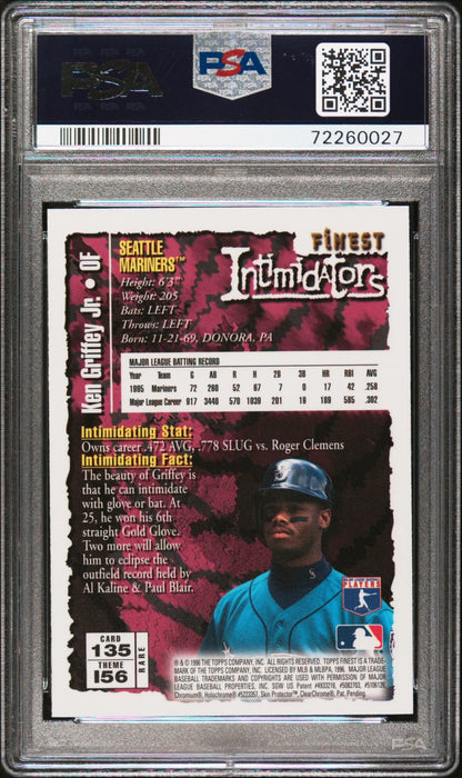 Ken Griffey Jr. 1996 Topps Finest #135 card in PSA 9 Mint case with QR code