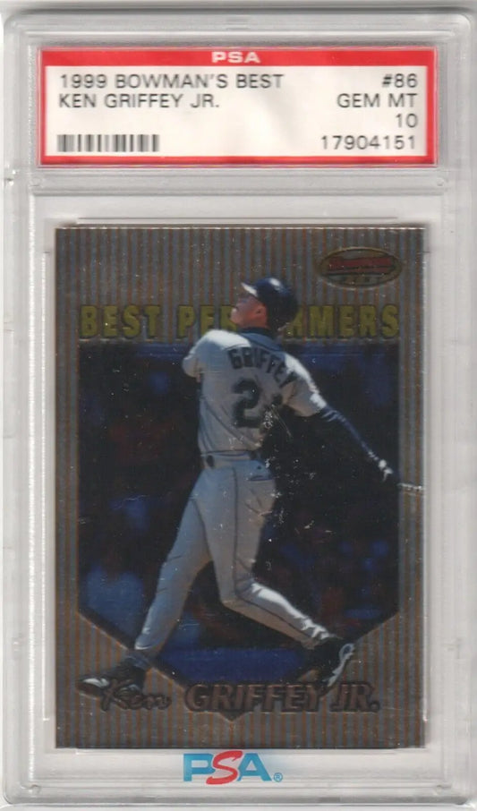 PSA-graded 1999 Bowman’s Best Ken Griffey Jr baseball card in case from Columbia Hobby