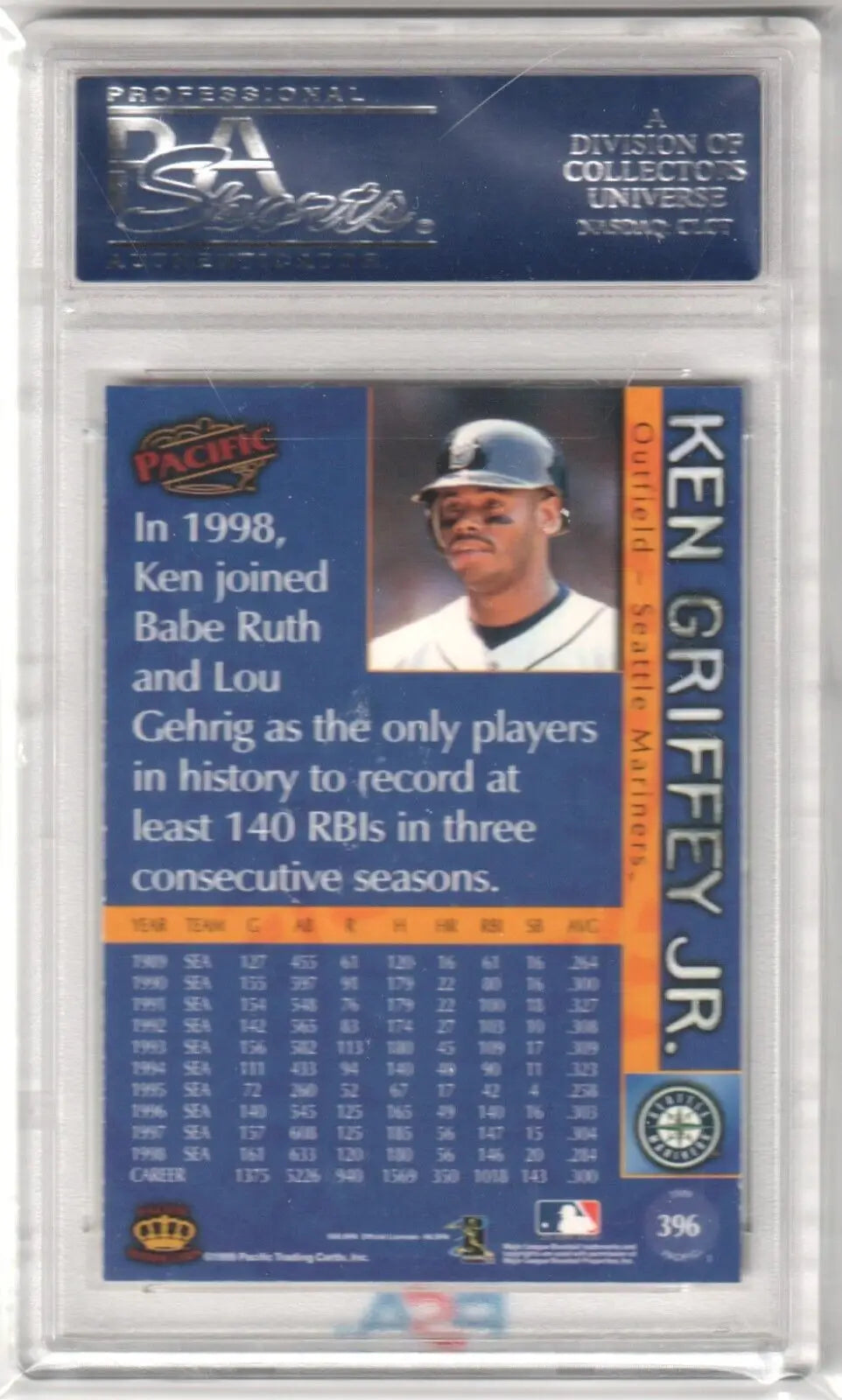 Ken Griffey Jr 1999 Pacific Action #396 PSA 10 GEM MINT single card in protective case