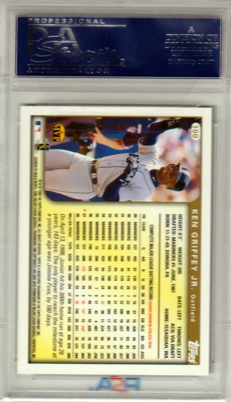 Ken Griffey Jr 1999 Topps #100 PSA 10 GEM MINT in protective case for single cards