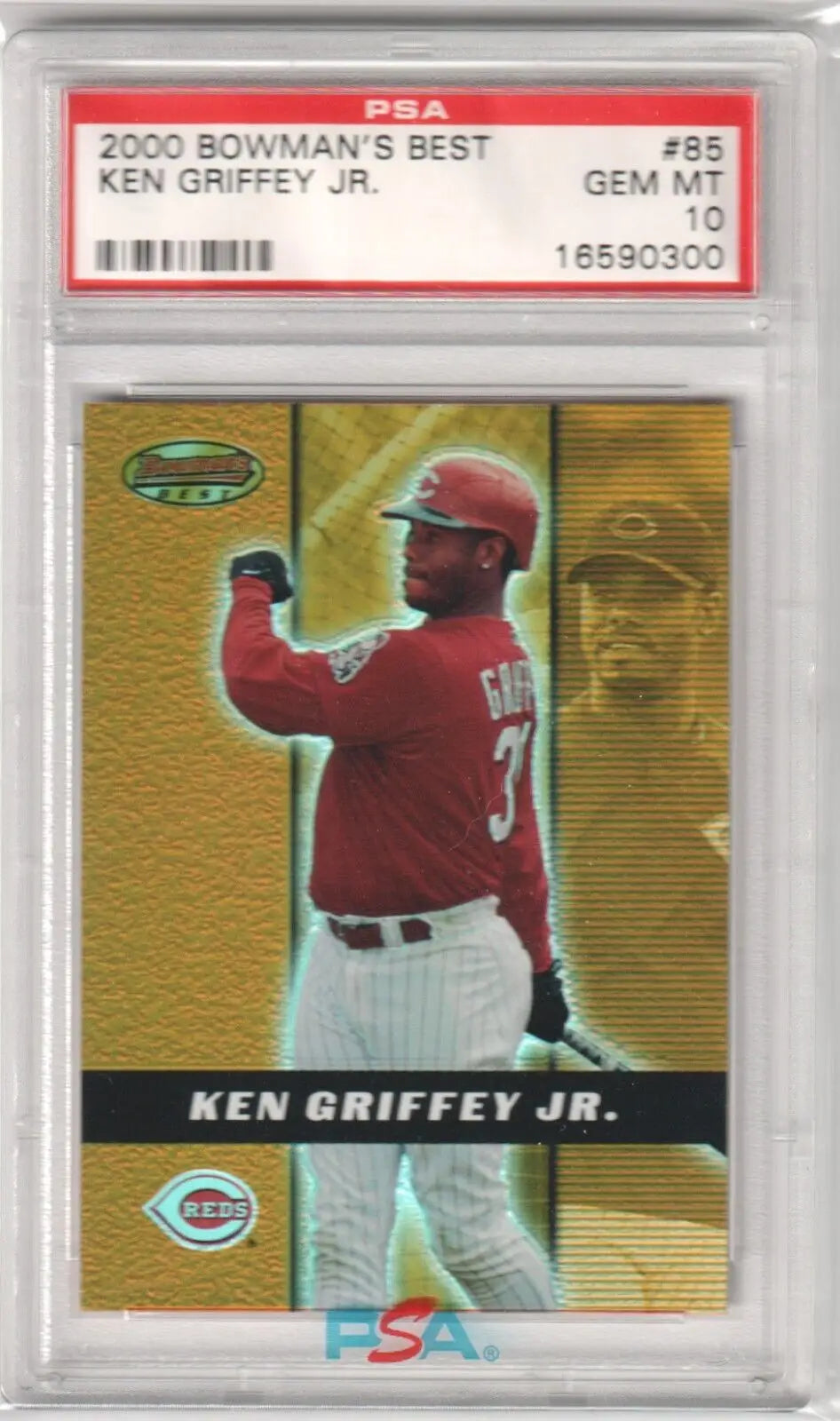 PSA-graded Ken Griffey Jr 2000 Bowman’s Best #85 single card in Reds uniform at Columbia Hobby