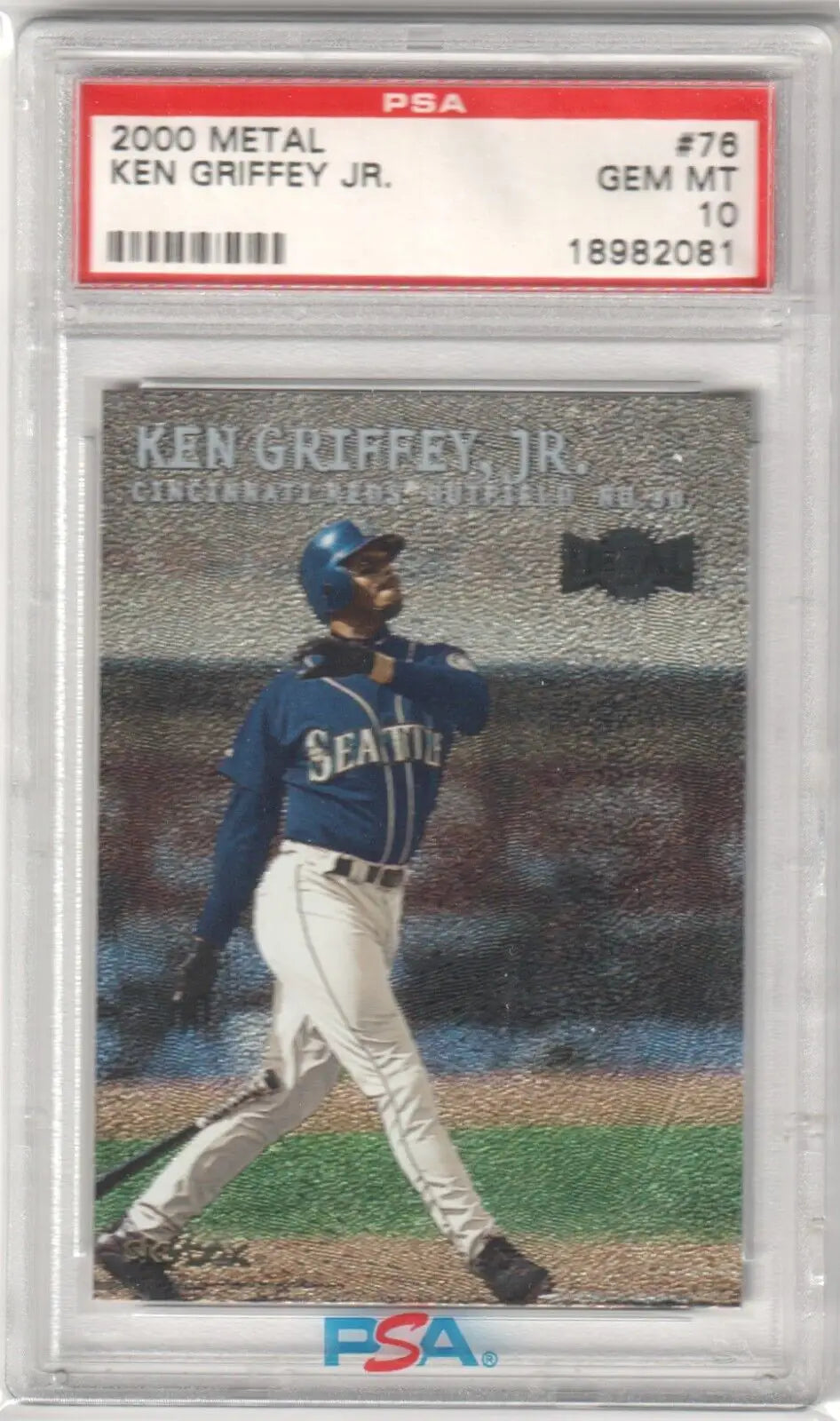 PSA-graded 2000 Metal baseball card of Ken Griffey Jr batting for Mariners single cards