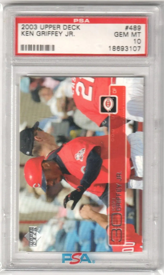 PSA graded Ken Griffey Jr 2003 Upper Deck baseball card in protective case from Columbia Hobby