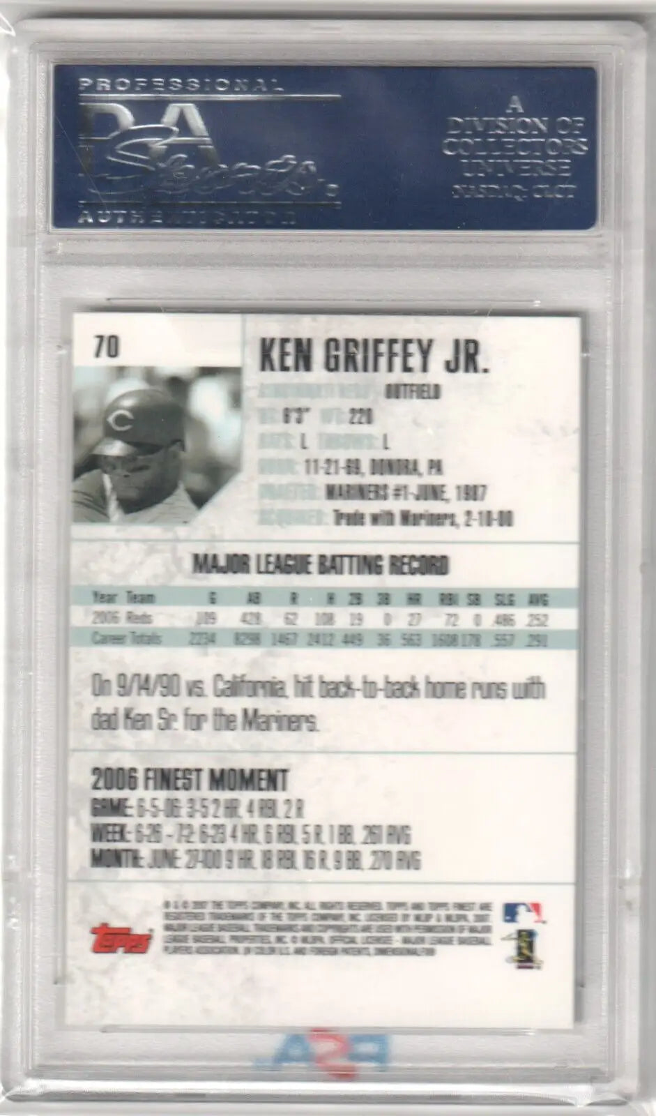 Baseball card in protective case KEN GRIFFEY JR 2007 Topps Finest #70 with box free shipping