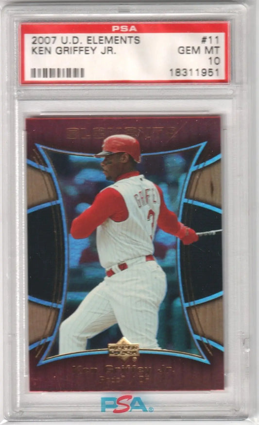 PSA-graded 2007 Upper Deck Elements Ken Griffey Jr baseball card in protective case, box free shipping