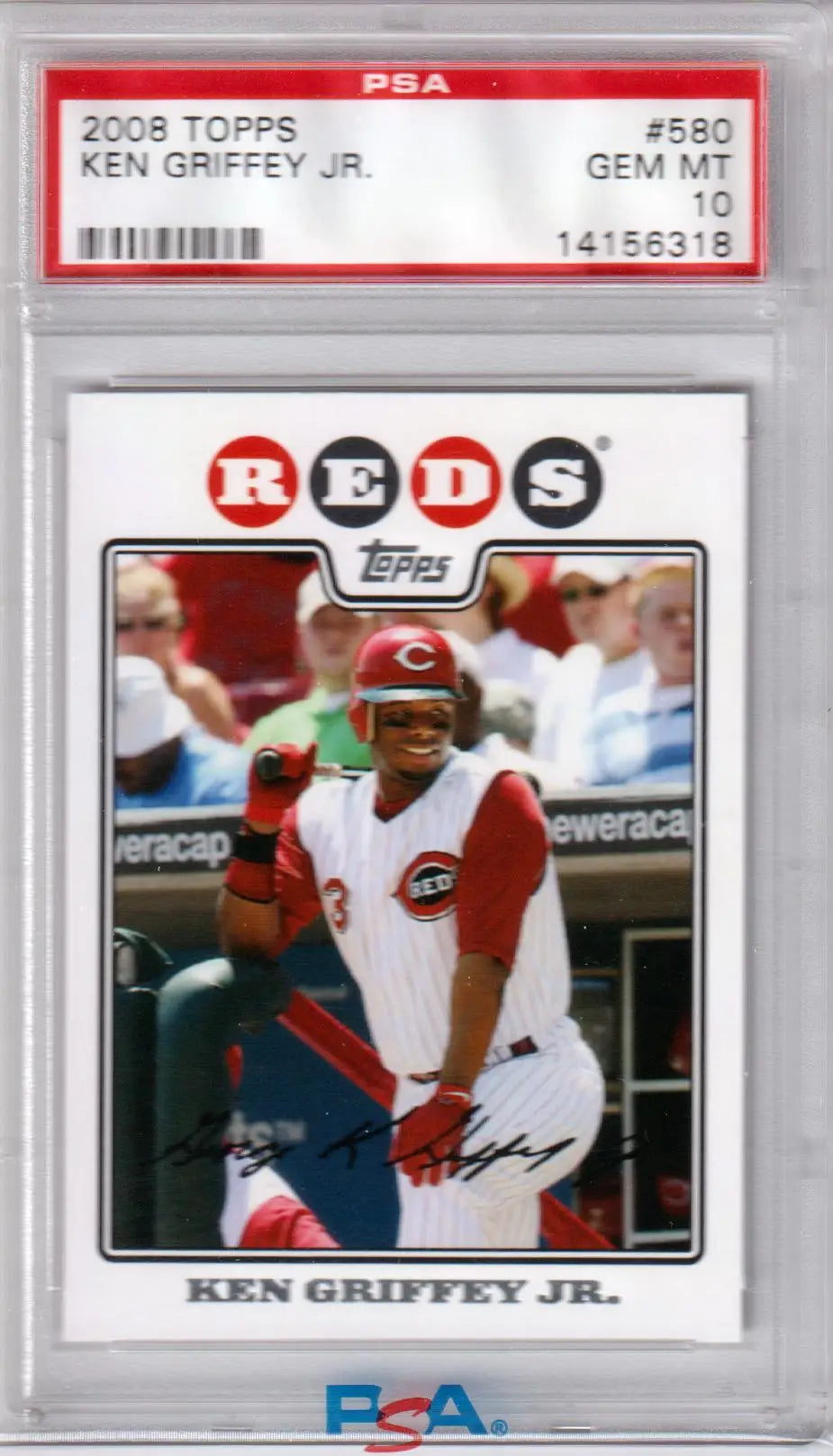 PSA graded 2008 Topps Ken Griffey Jr. baseball card in case from Columbia Hobby