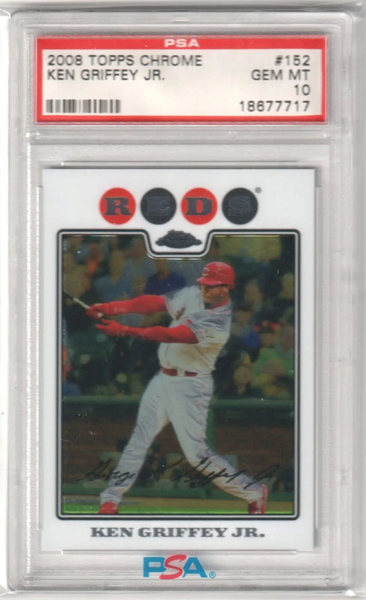 PSA-graded 2008 Topps Chrome Ken Griffey Jr. baseball card in protective case from Columbia Hobby